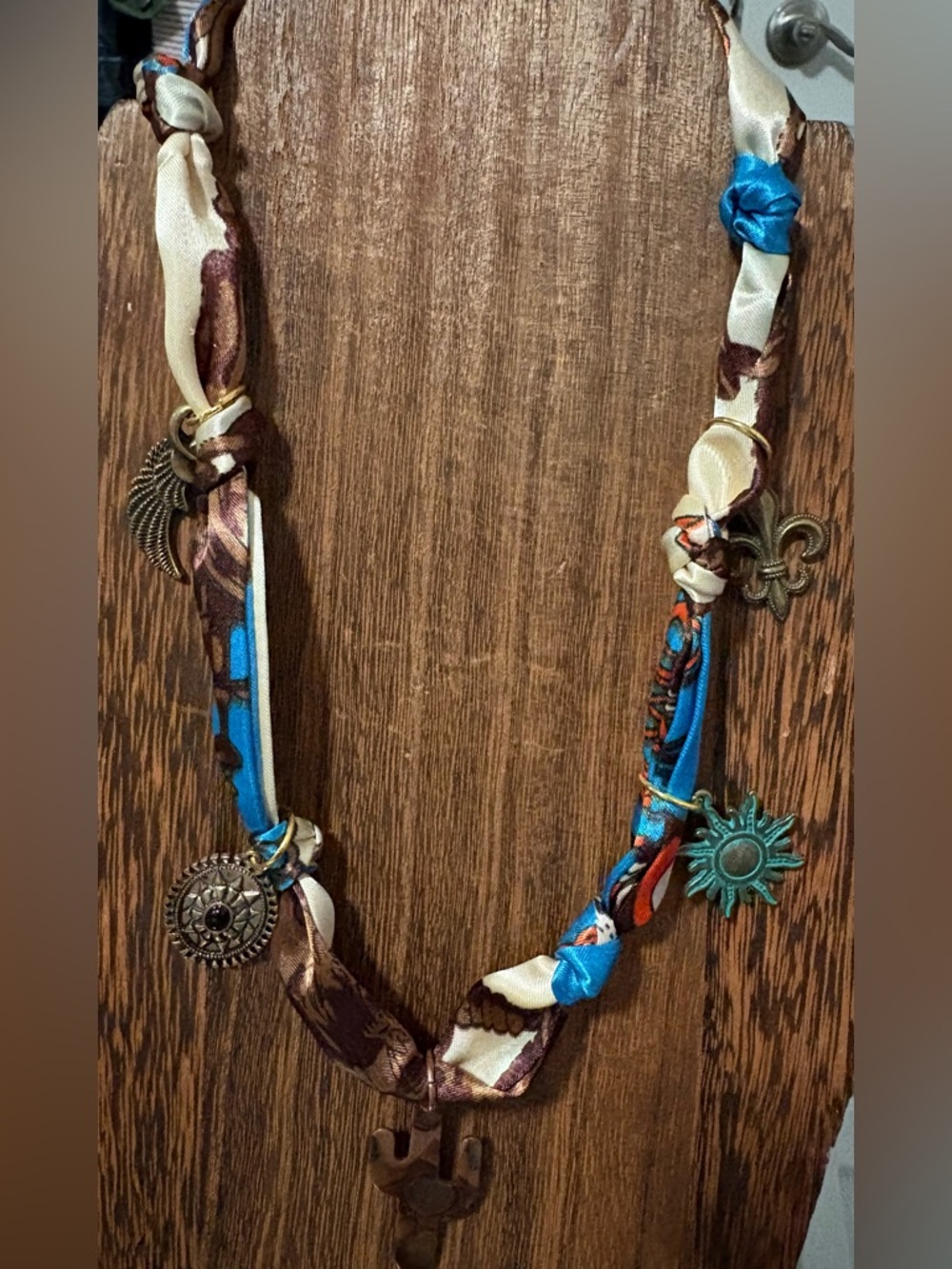 Cactus Cutie- Handmade Boho Silk twilly scarf charm necklace - Picture 3 of 8